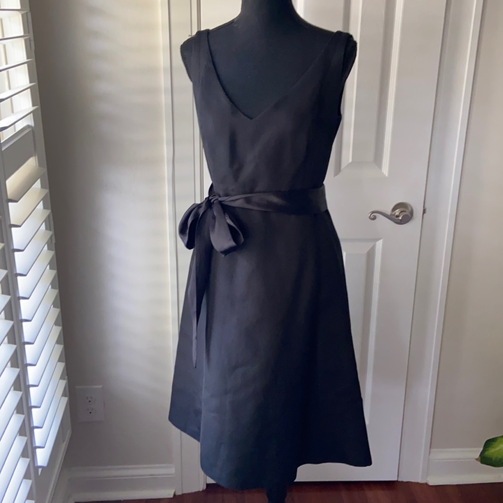 J. Crew Lyndsey Dress Cotton Cady w Sash Black 6 LBD